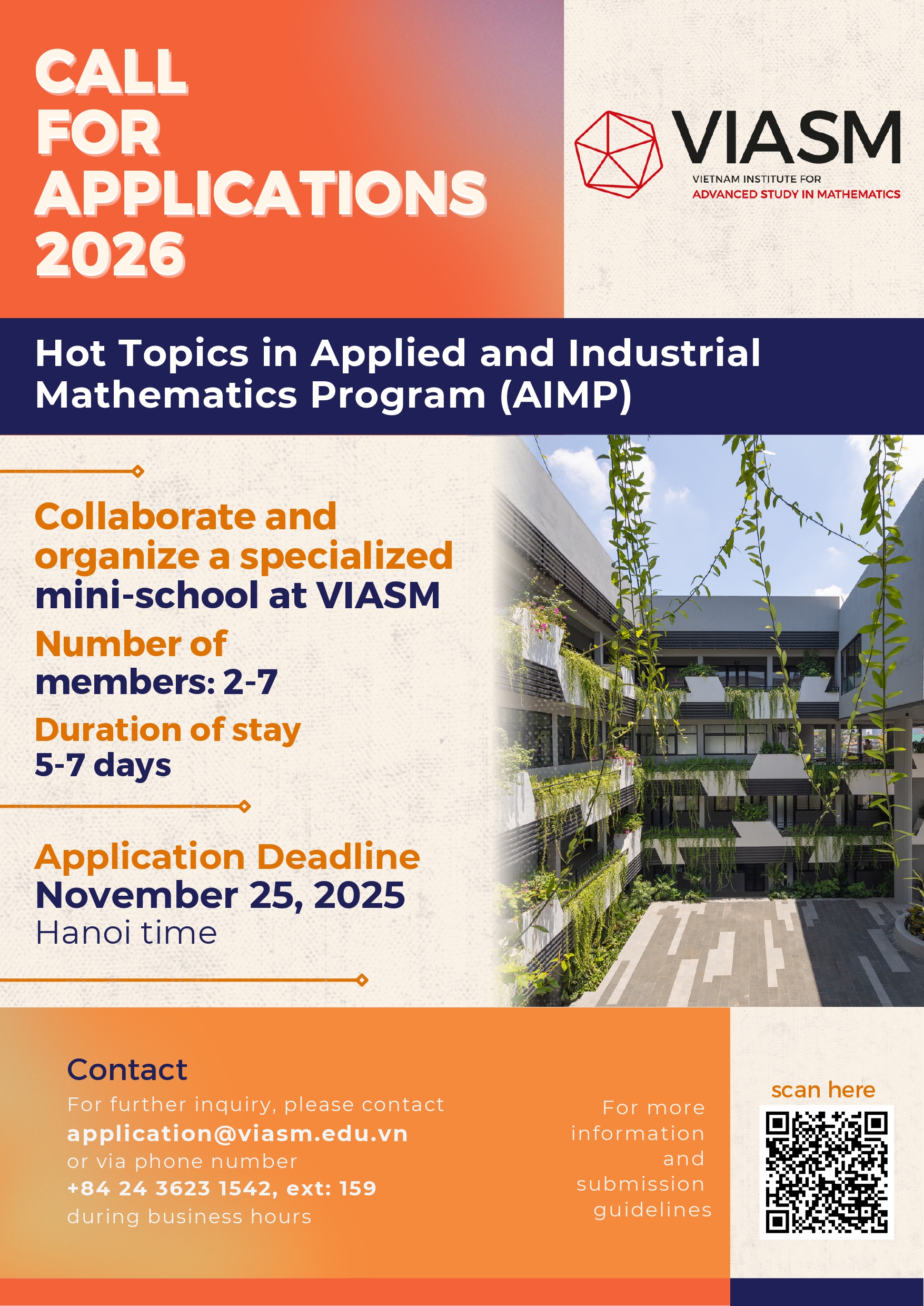 CALL FOR APPLICATIONS 2026: Hot Topics in Applied and Industrial Mathematics Program - AIMP